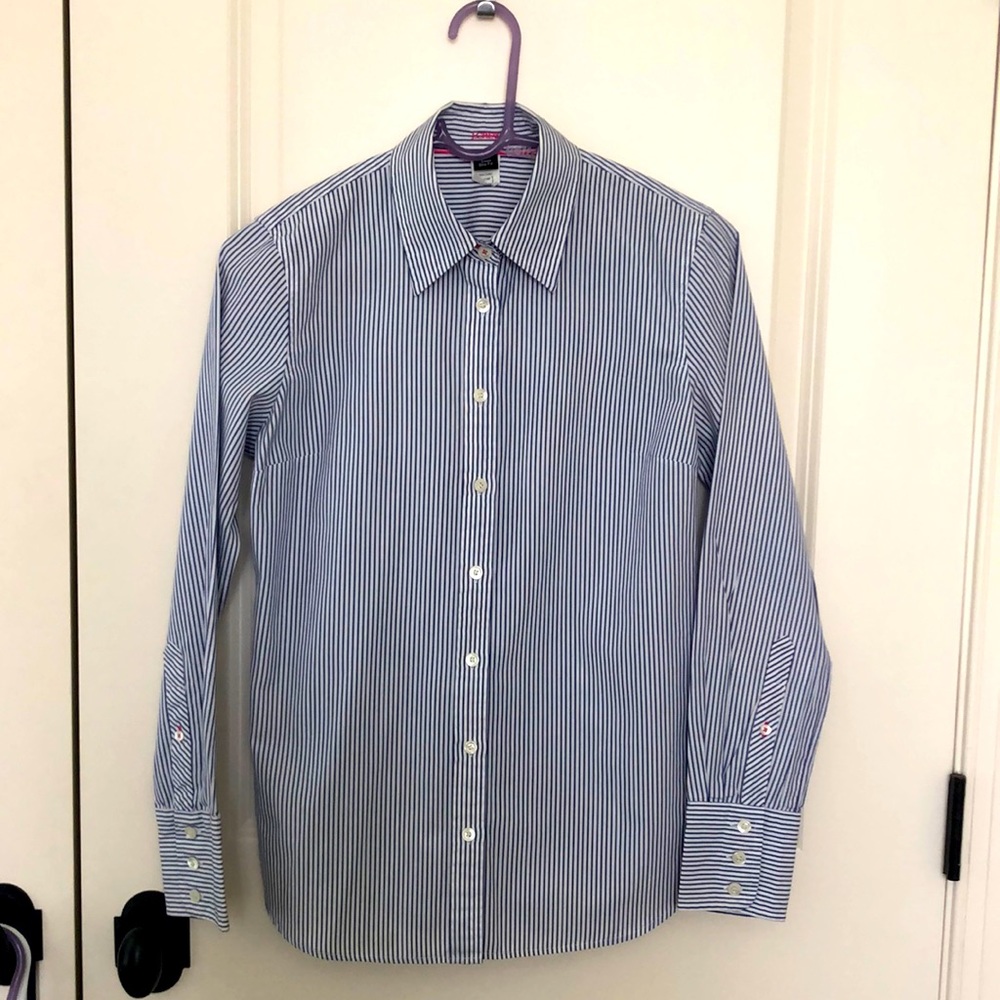 J crew slim fit navy striped button down shirt